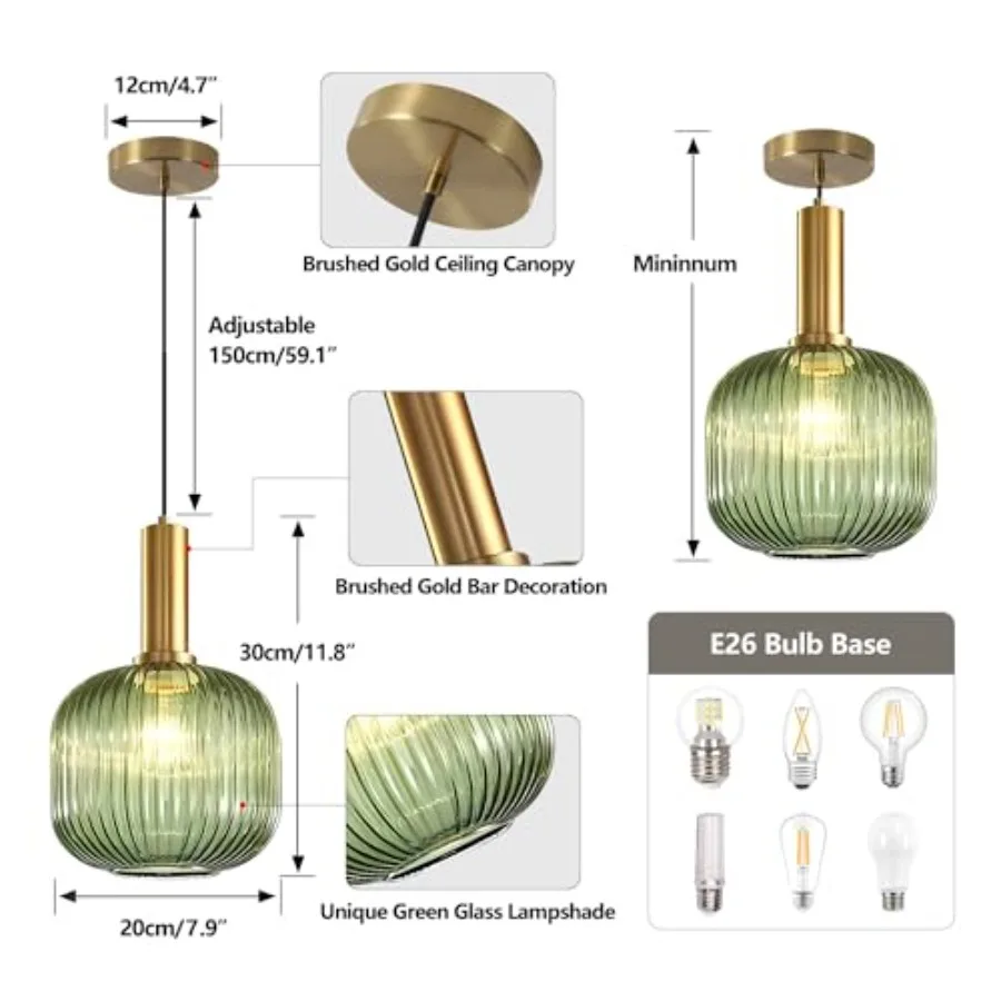Lighting Vintage Glass Pendant Light Kitchen Island Lighting Farmhouse Ribbed Glass Pendant Lighting Large Globe Pendant Light