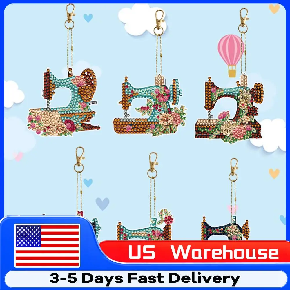 DIY diamant schilderij sleutelhanger dubbelzijdig 6 stuks Diamond Art sleutelhangers naaimachine sleutelhanger benodigdheden voor beginners Home Decor