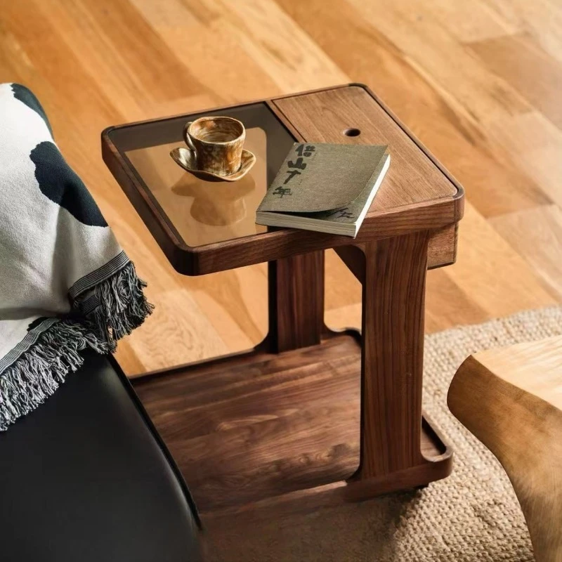 Black walnut side table coffee table storage trolley all solid wood sofa corner table