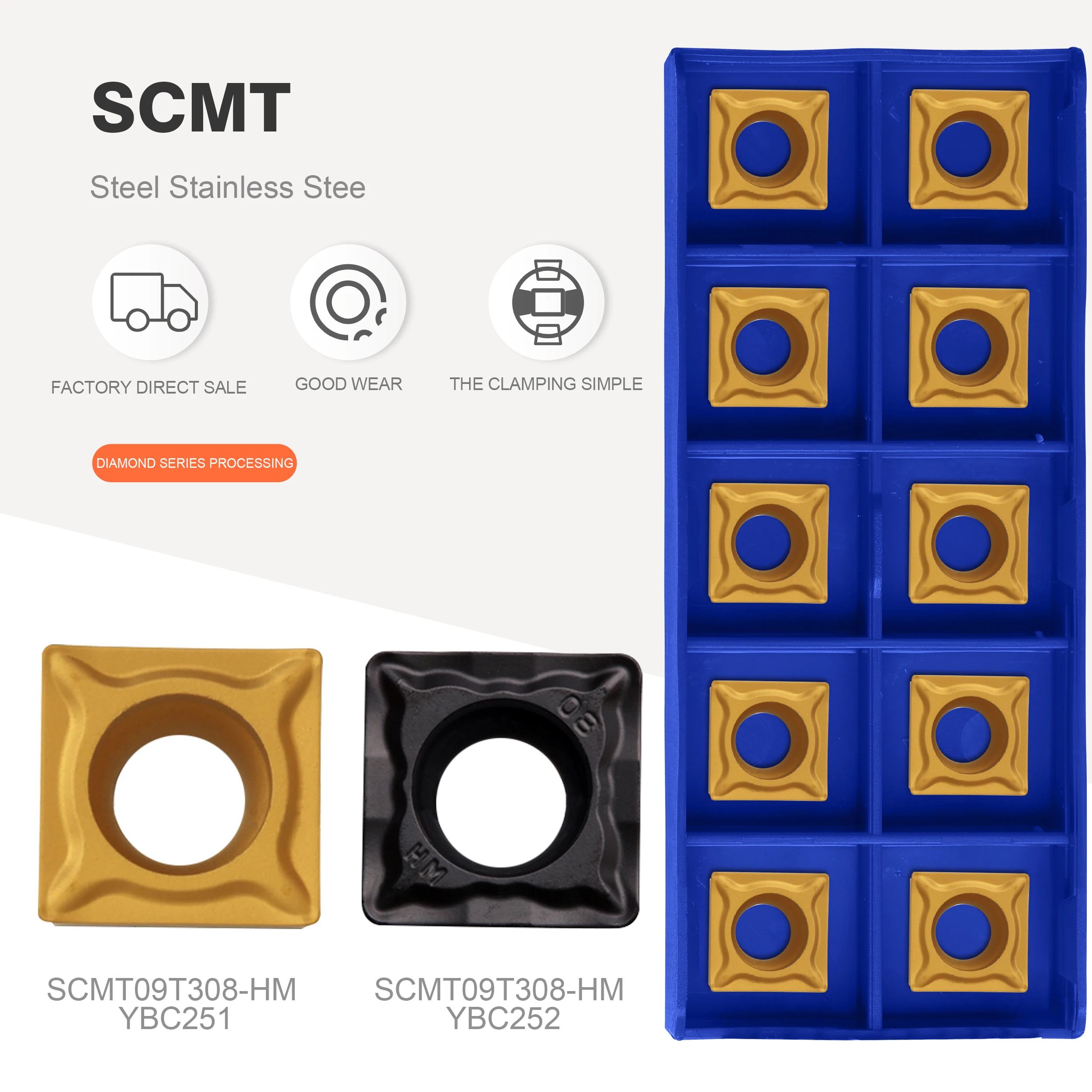 SCMT09T304 SCMT09T308 SCMT120408 SCMT120404 HM YBC251 YBC252 Carbide Insert CNC Lathe Turning Tool Metal Cutter SCMT Blade