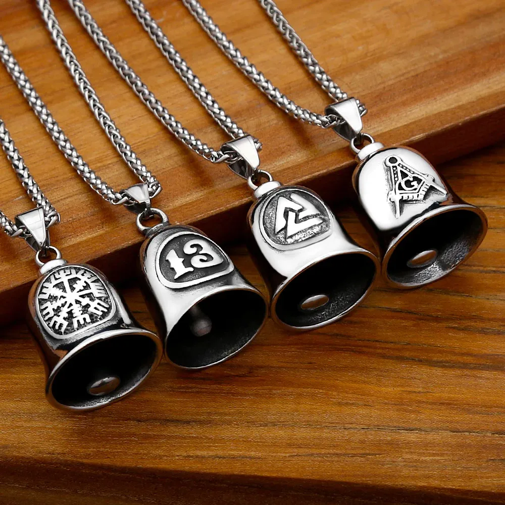 Gothic Punk Motorcycle Rider Guardian Bell Pendant Necklace Stainless Steel Retro Personality Lucky Fashion Jewelry Gift For Men