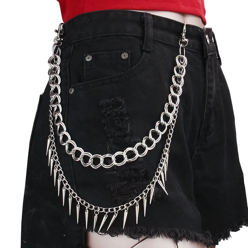 Punk Rock Layered Pants Chain For Men Women Hip Hop Keychain Spikes Pendant Pocket Trousers Chain Goth Accessories Jewelry