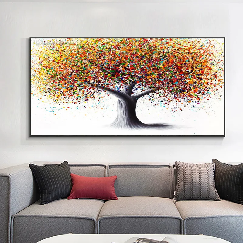 

Colorful Point Abstract Tree Thick Oil Painting Hand Painted Forest View Canvas Modern Artwork LandscapeWall Art For Home Decor