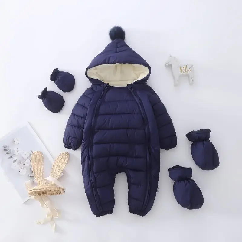 Newborn Rompers Winter New Baby Thickened Velvet Warm Rompers Baby Jumpsuit Outerwear Hooded Fahsion Rompers