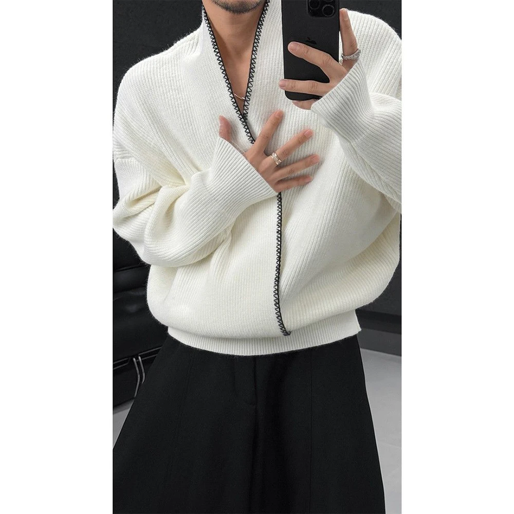 

2025 Winter New Men's Solid Color Long-Sleeved Sweater American Retro Fashion Trendy High Street Casual Loose Niche Men's Top