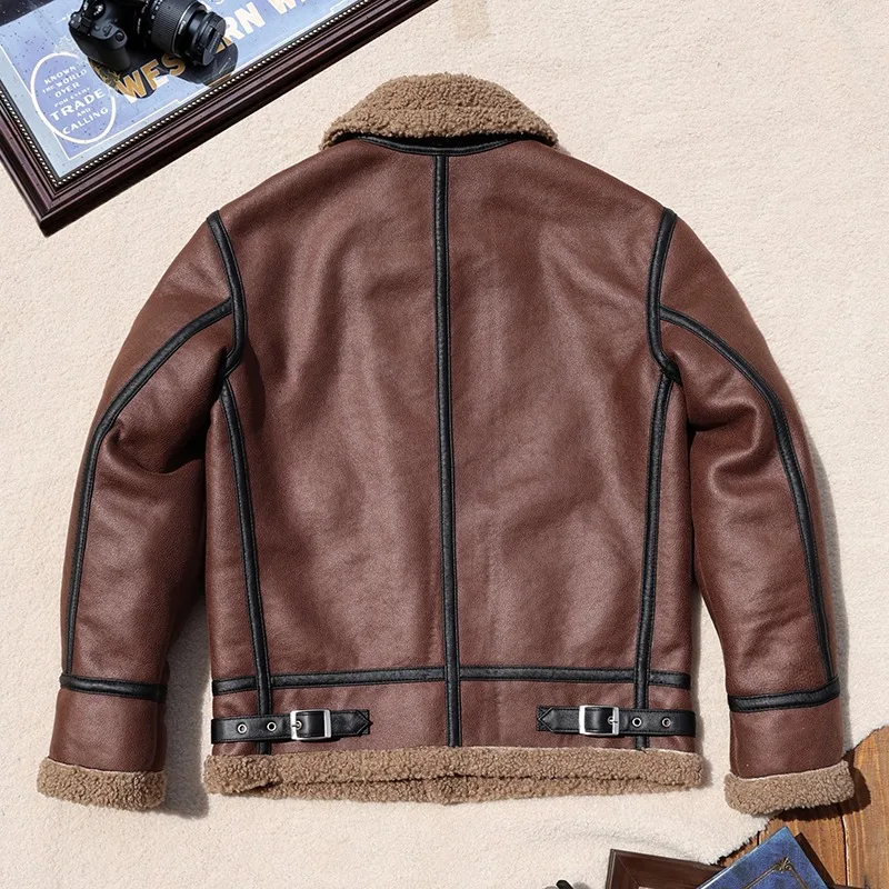 2024 New Fur One B3 Men's Flight Jacket Single Imitation Lamb Wool Thickened Cotton Jacket Motorcycle Leather Short Winter Coats