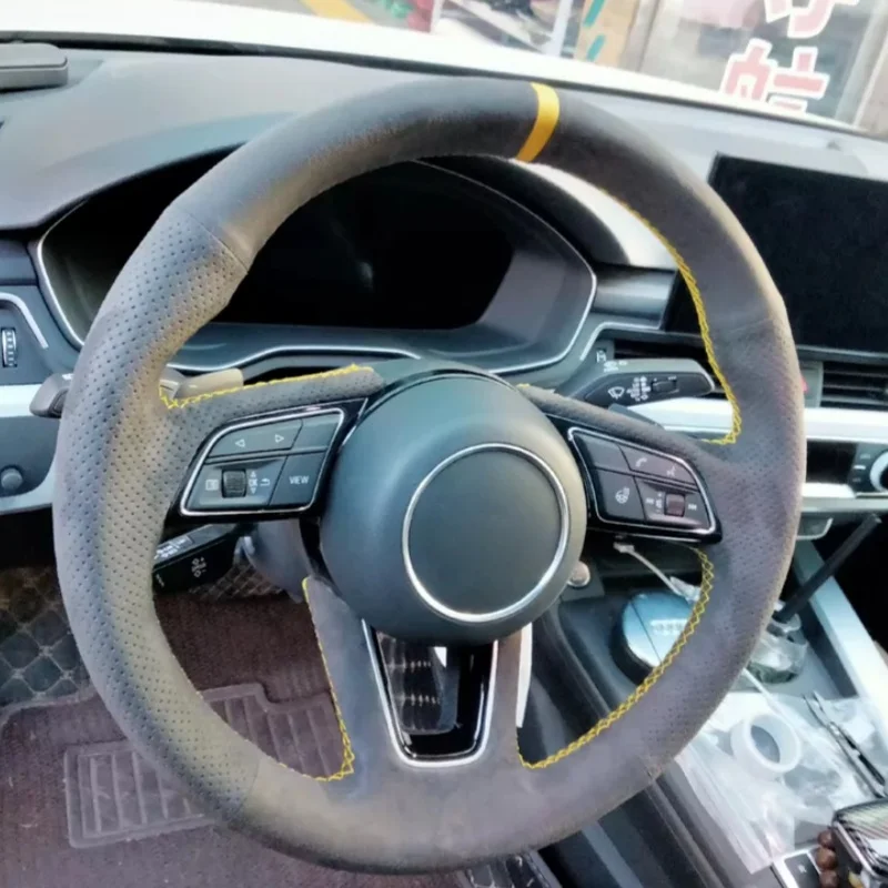 

Hand-Sewn Suede Leather Car Steering Wheel Cover For Audi A4L A6L A5 A3 Q2L Q4 Q5 2017-2024 Car Interior Accessories