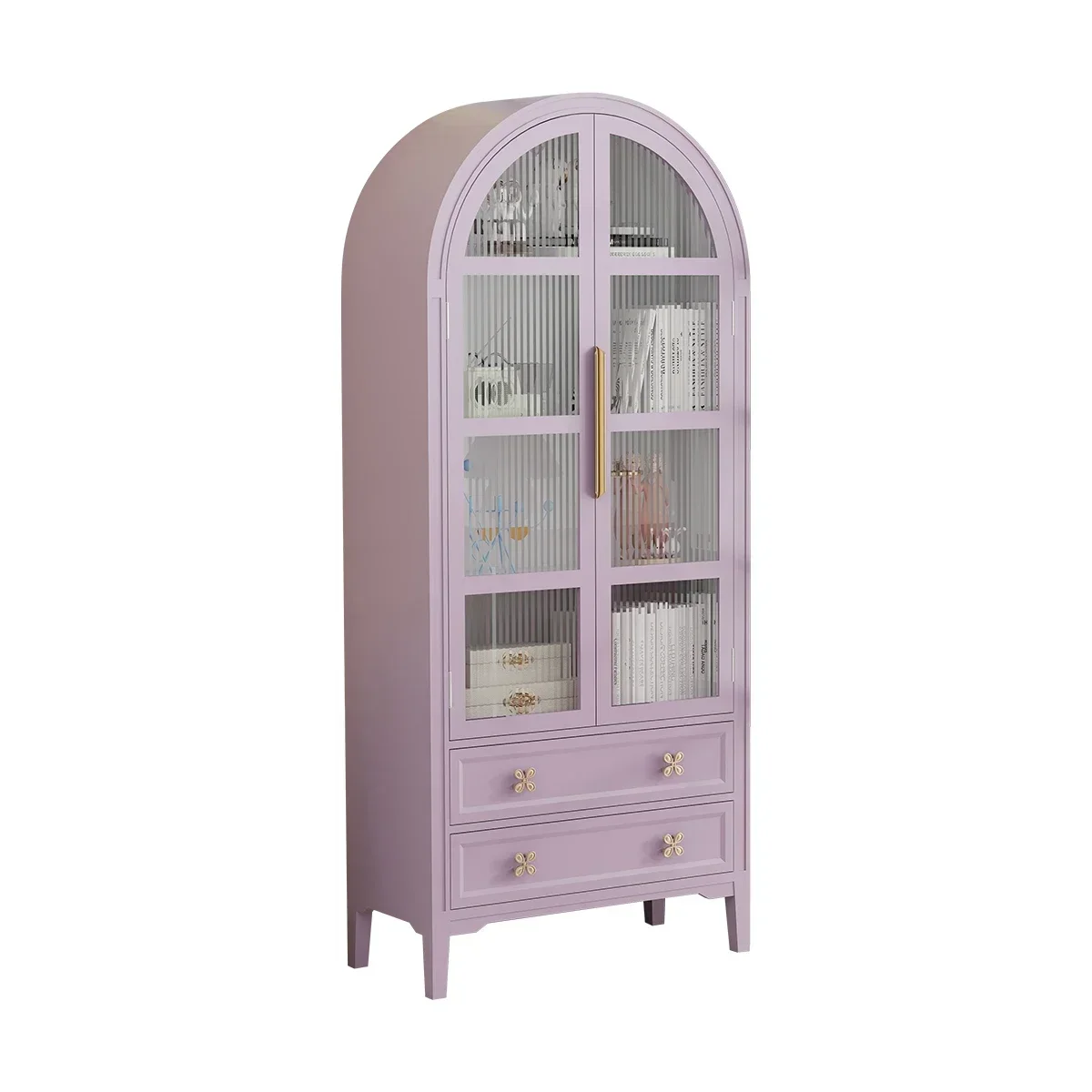 Magic painted dopamine bookcase, arched taro purple corner cabinet, living room, high beauty decorative cabinet, retro pink disp