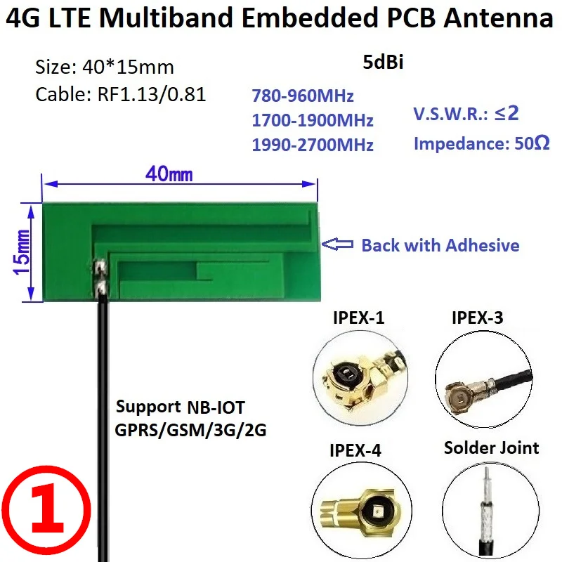 4G LTE Multiband Antenna 3G GSM GPRS NB-IOT Antenna Embedded PCB Antenna Adhesive Mount Built-in PCB Antenna for CPE Gateway