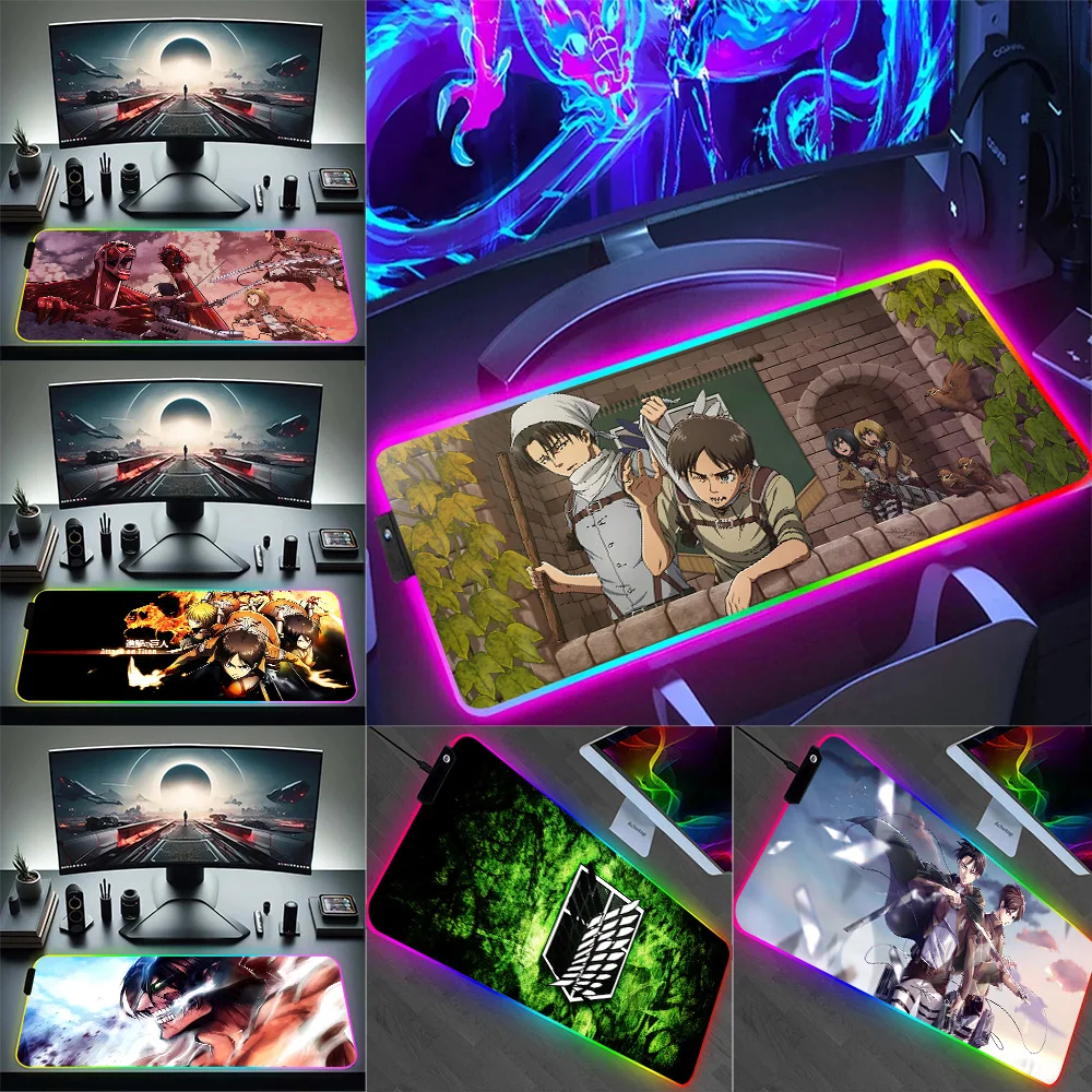 

Attack On Titan RGB Pc Gamer Keyboard Mouse Pad Mousepad LED Glowing Mouse Mats Rubber Gaming Computer Mausepad