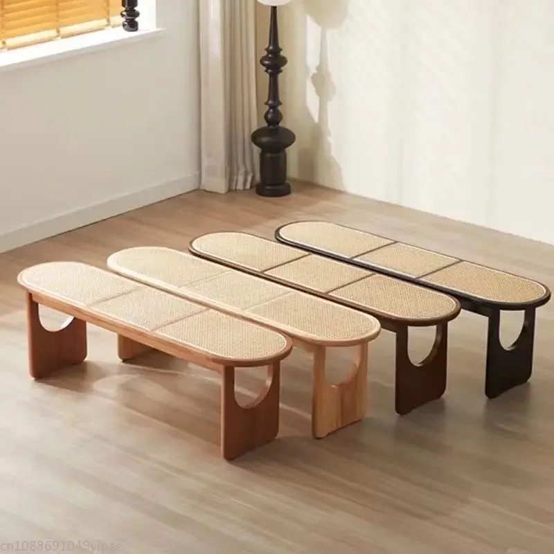 

Wabi-sabi Home Shoe Change Living Room Bed End Solid Wood Rattan Long Bench Outdoor Balcony Stool Chair
