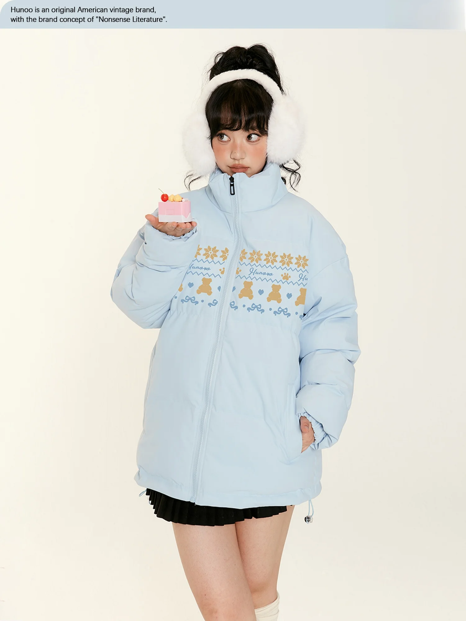 

Ho Sweet Sle Retro Print Pattern Stand Collar Women's Cotton Jaet Feri Island Cute Bear Dr Weaving Winter New Arrival