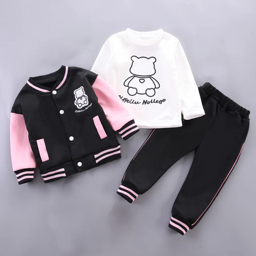 

2025 Spring Autumn Baby Boys Clothing Set Cartoon Bear Baseball Jacket + Pants 2Pcs Toddler Kids Tracksuits Children Clothes