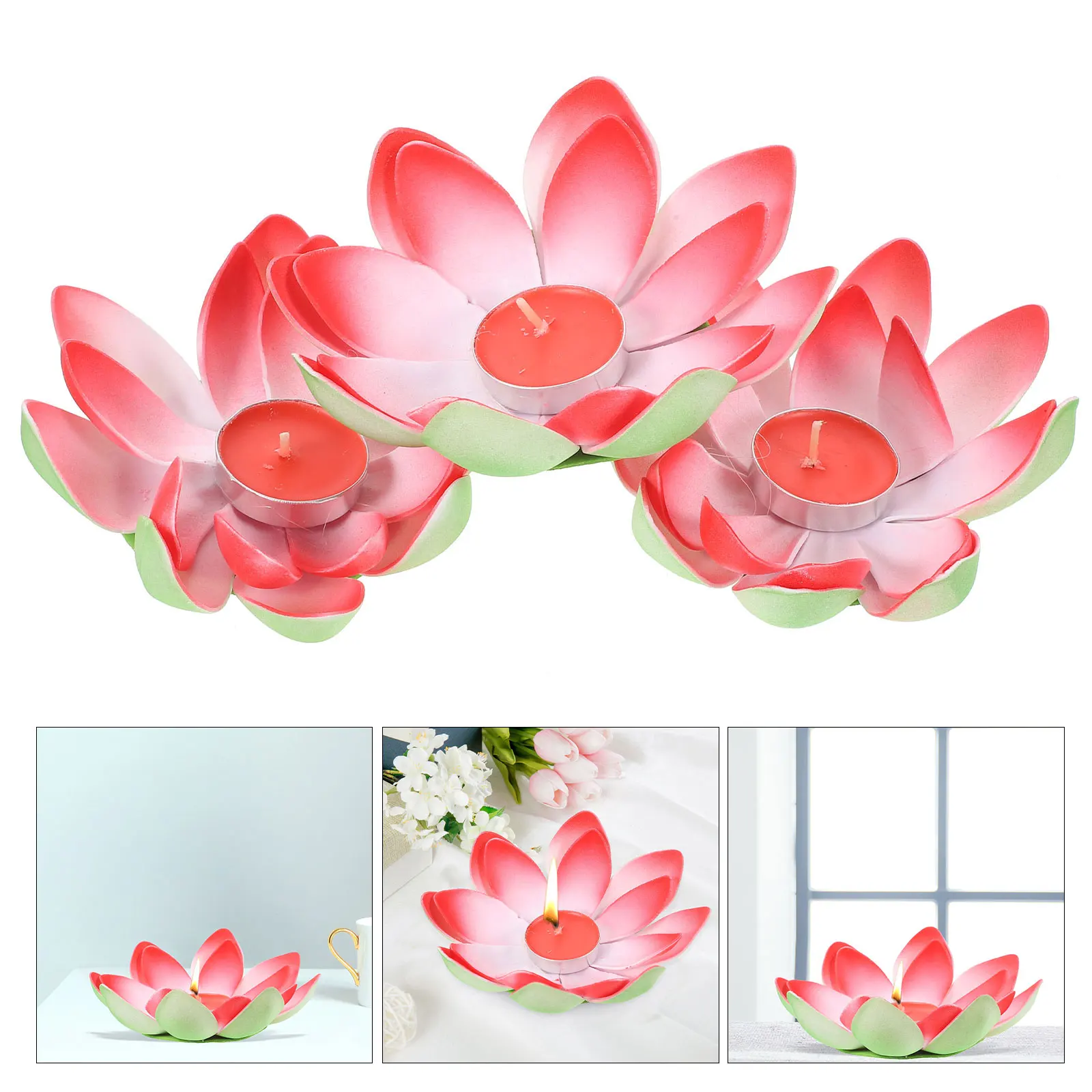 

3 Pcs Lotus Lamp Votive Exquisite Night Light Ornaments Water Proof Decorative Candles Red Flower Burner