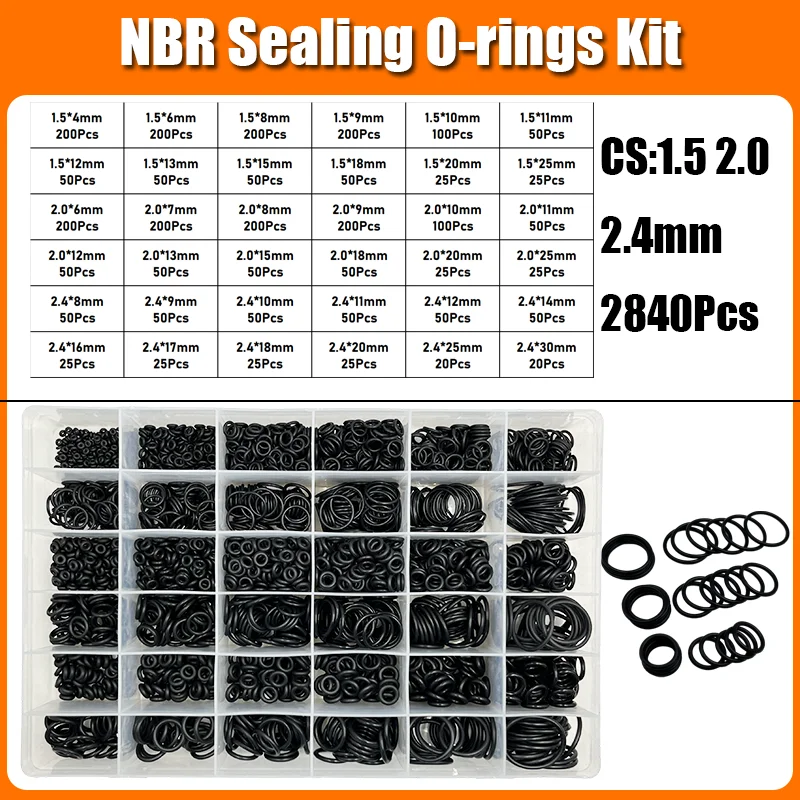 2840p O-Ring-Dichtungsscheibe Schwarz NBR O-Ring Wasserhahn Auto Sanitärdichtung Ölbeständig Hochtemperatur CS 1,0-3,1 mm Oring Kit – Detail 9