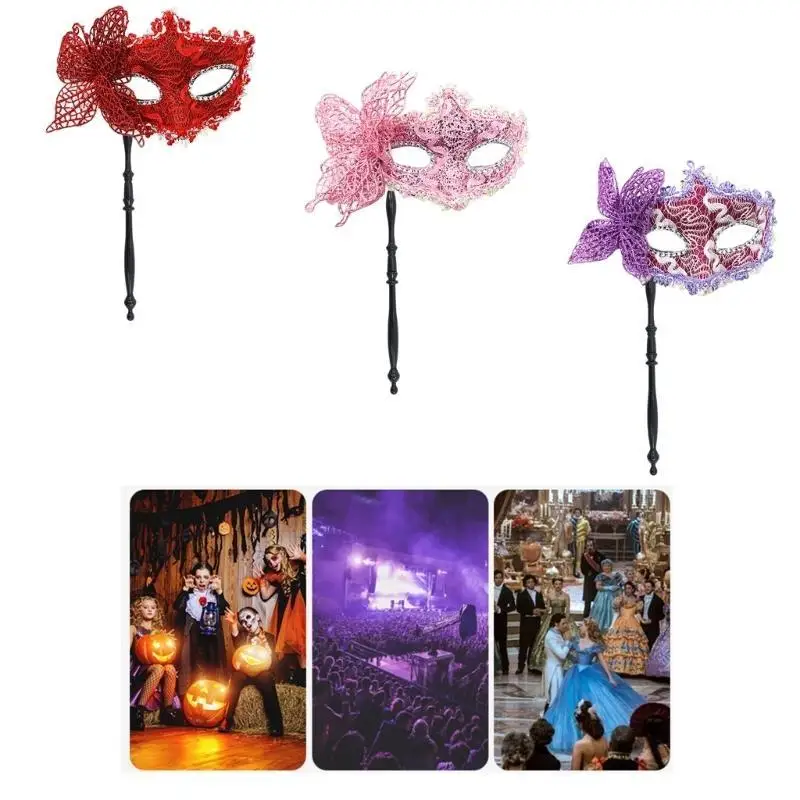 

R1WE Masquerade Mask with Holding for Women Butterfly Mask Halloween Party Mask