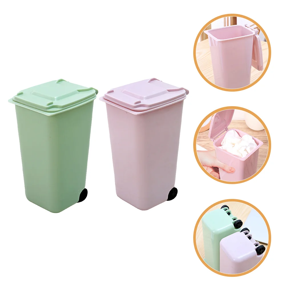 2Pcs Mini Garbage Bin Desktop Pen Holder Office Trashcan Desktop Pen Holder Countertop Trash Can desk trash can