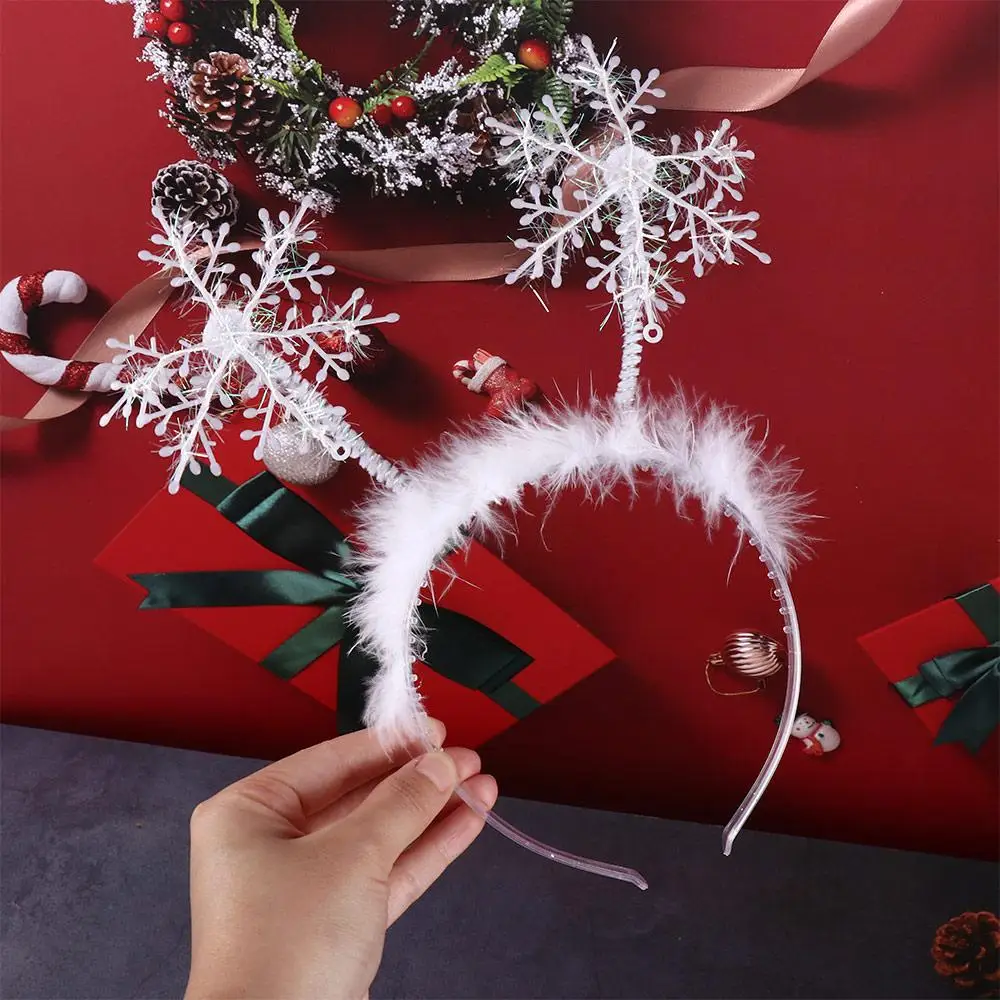 Cartoon Hair Band Feather Snowflower White Christmas Decoration Female Plush Hair Hoop Antlers Headband Christmas Headband