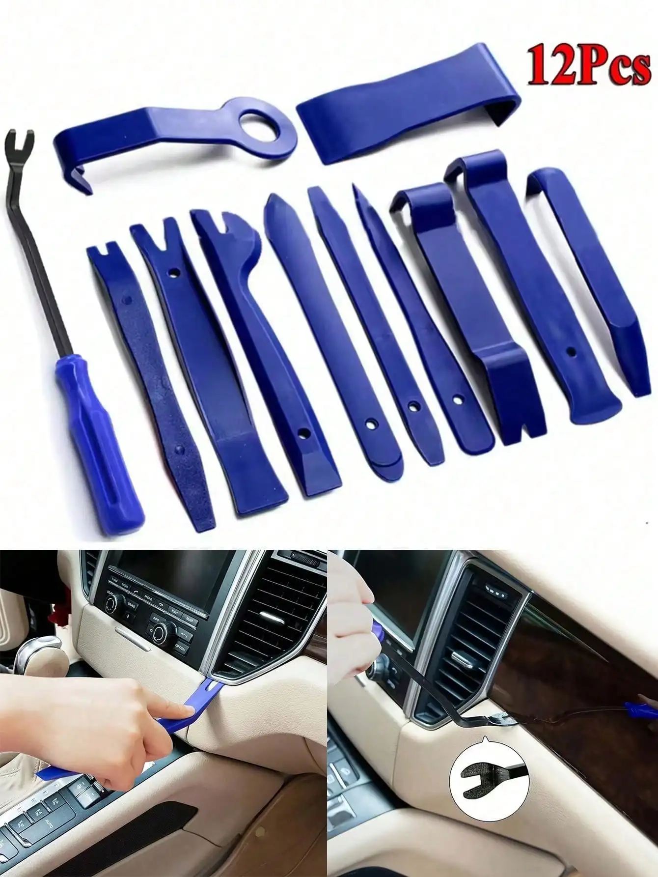 

12-Piece Car Interior Disassembly Tool Set - Includes Panel, Door Clip & Audio Tools, Durable Plastic, For All Vehicles