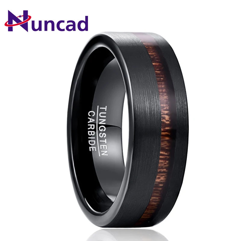 

Nuncad 8MM Electroplated Black Matte Surface Acacia Tungsten Carbide Ring Cool Punk Men's Party Jewelry Wedding Brand Wood Rings