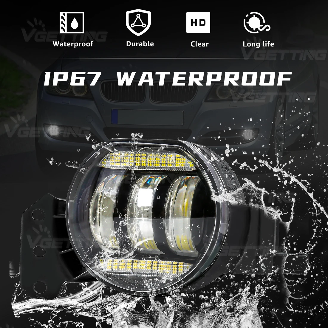 Car Fog Lamp Assembly For BMW E60 E90 E63 E46 323i 325i 525i DRL Headlight LED White Lens Angel Eyes Halogen Accessories 12V view 6