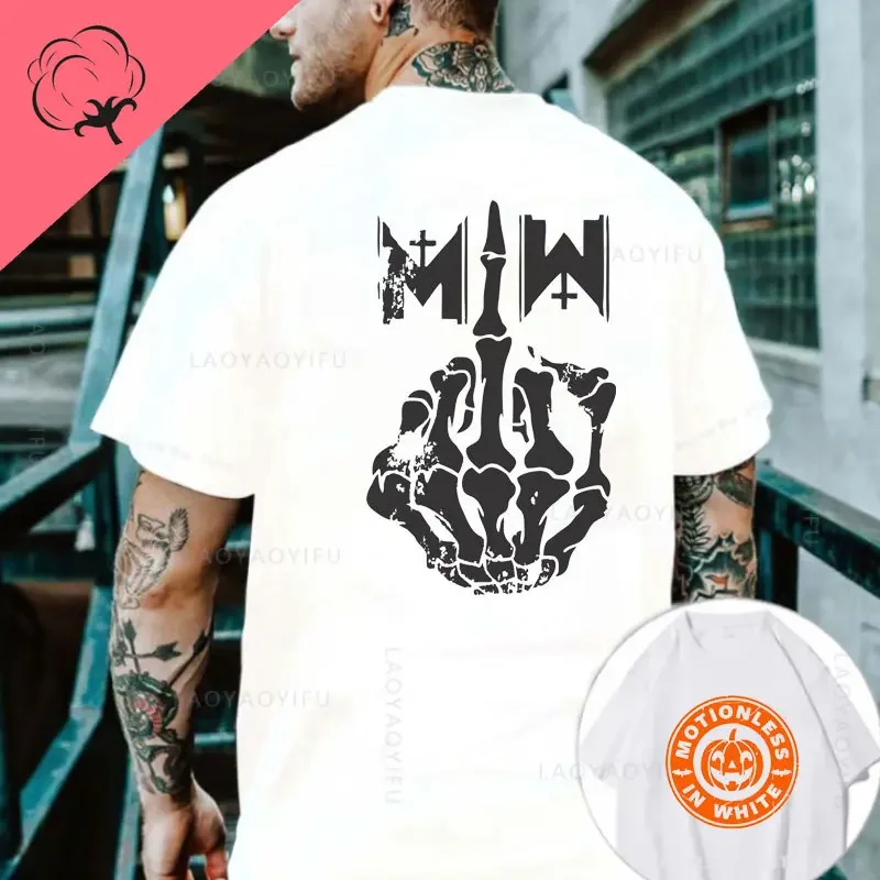 Motionless in White Theme 100%Cotton Summer Cool Fashion Harajuku Tee Men Middle Finger T-Shirt Metal Rock Short Sleeve TShirt