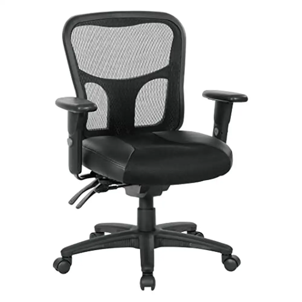 

High-Back Manager's Chair Leather Mesh Seat Adjustable Arms 360 Control Commercial Grade 26.75"W x 24.75"D 40.5"H Black