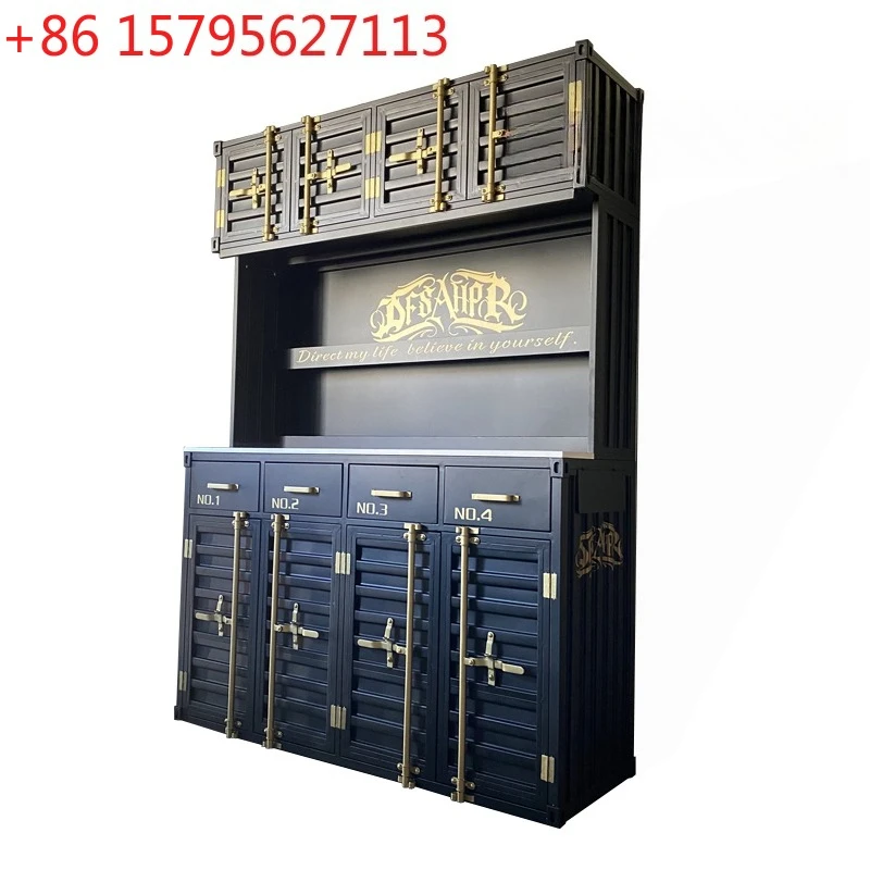 Industrial style retro bookcase wine cabinet display cabinet American restaurant bar container wrought iron cabinet
