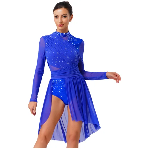 Imagen 2 del producto Mujeres gimnasia patinaje artístico Ballet danza lírica traje de actuación Rhinestone danza clásica contemporánea vestido de leotardo
