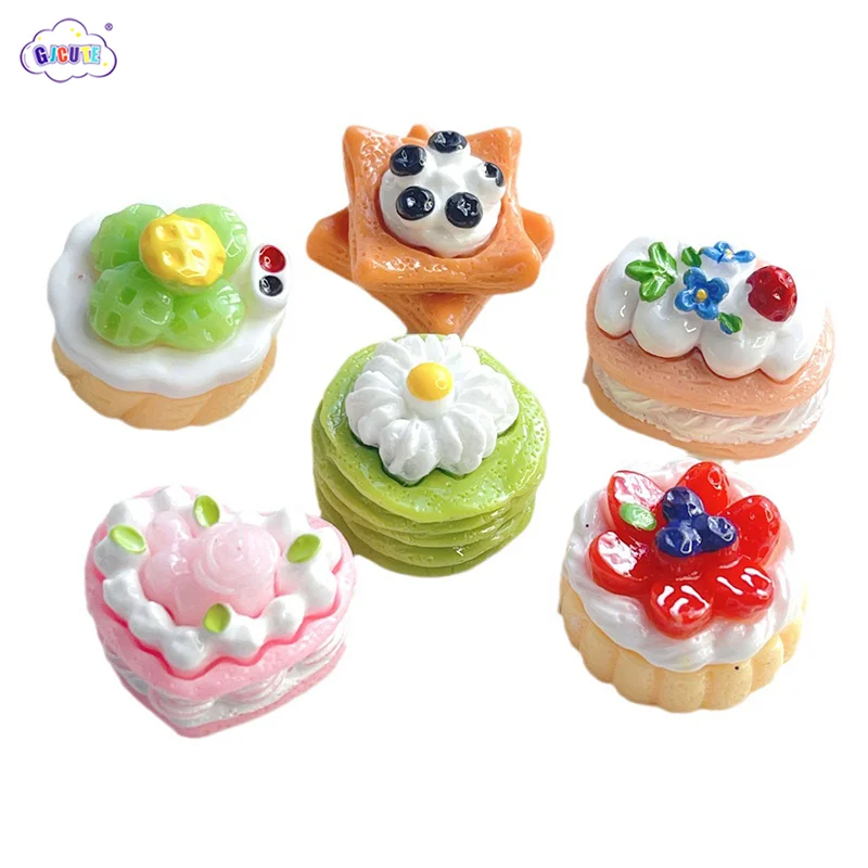 

6pcs/set Doll House Fruit Cream Cake DIY Ornaments Simulation Rose Cake Strawberry Blueberry Biscuits Dessert Decorations