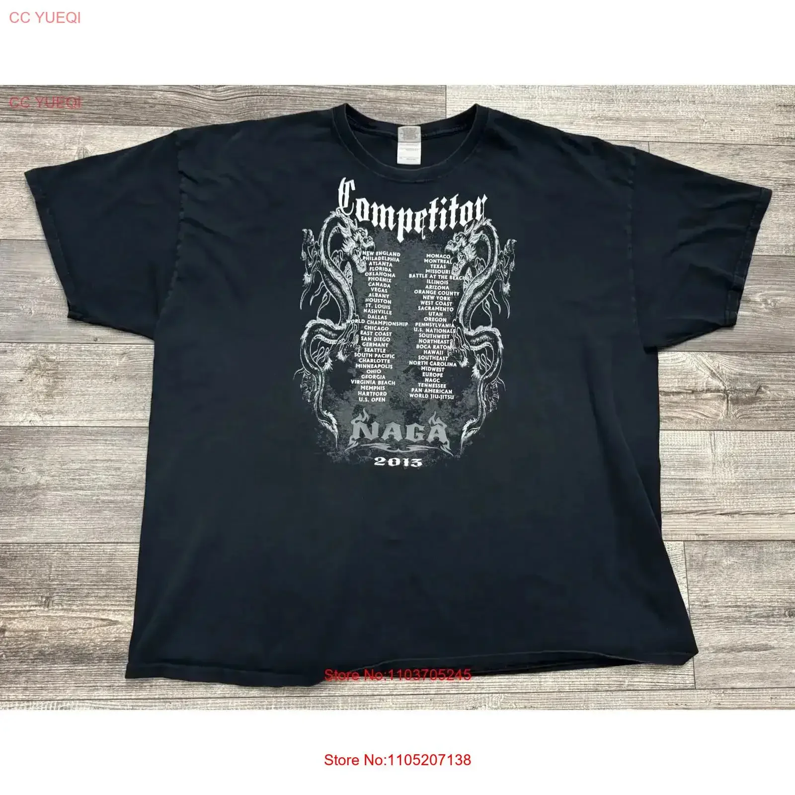 NAGA Grappling Jiu Jitsu 2013 T Shirt Mens Size 3XL Fighting Competition Tour vintage Washed streetwear Casual Stylish vintage