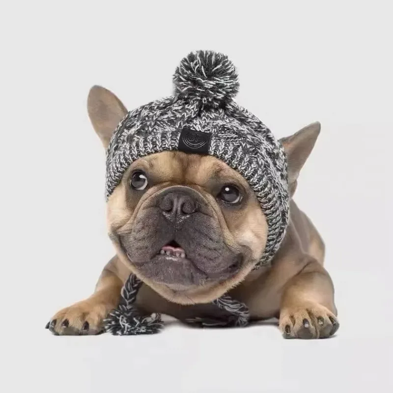 

Warm Knitted Dog Hat, Cozy Pet Headgear for Cold Weather, Pug and French Bulldog, Winter