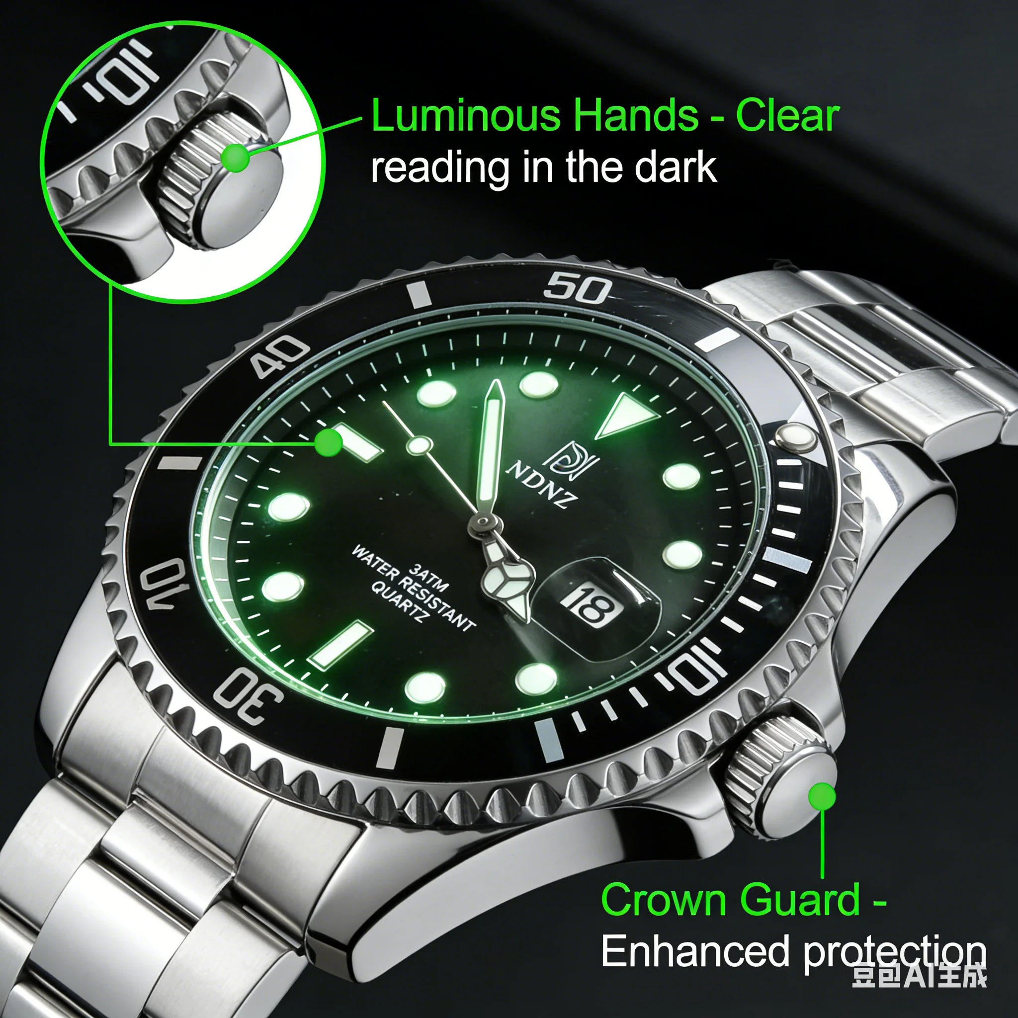 NDNZ Couple Quartz Watches Colorful Dial Stainless Steel Strap Mens Wristwatch