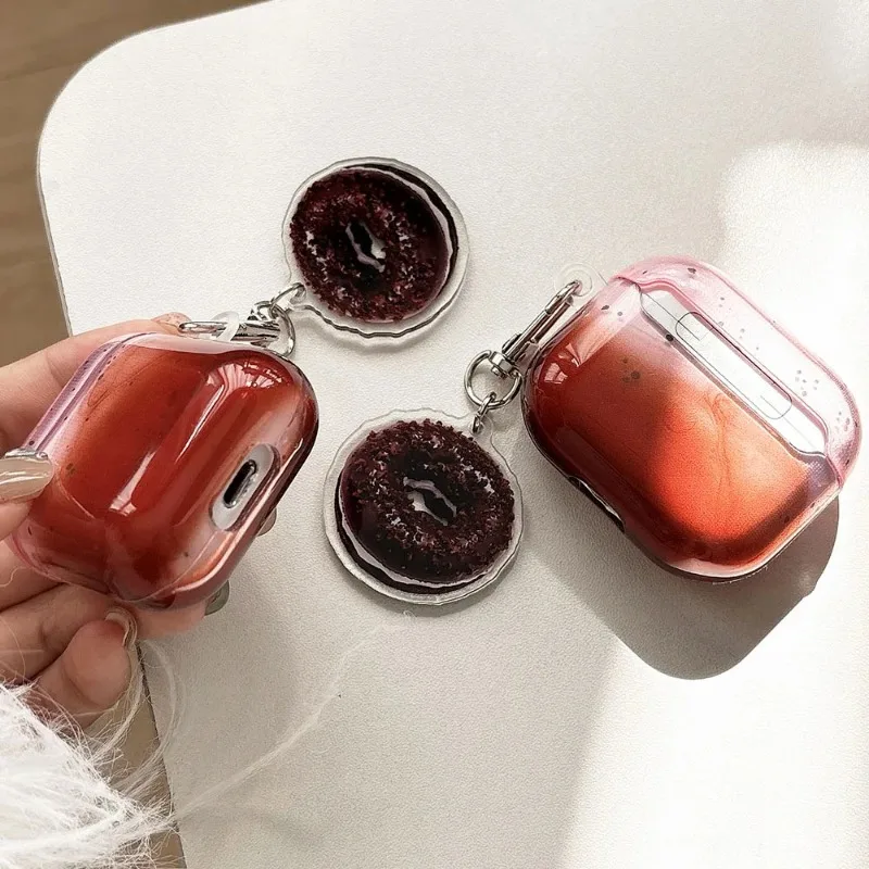 Funda de silicona con gradiente transparente color rosa café a la moda para airpods 4 3 2 1 pro pro 2 funda protectora para auriculares colgante de galletas encantadoras