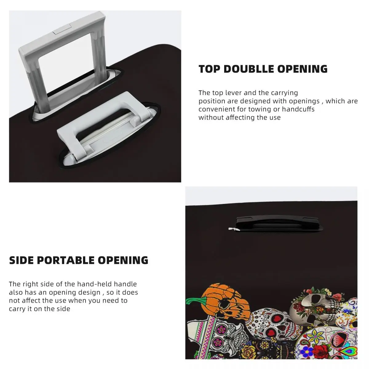 Day Of The Dead アート メキシカン シュガースカル スーツケースカバー 保護弾性旅行荷物プロテクターカバー 18-32インチ用