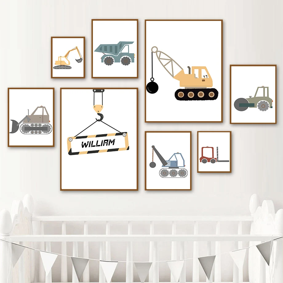 Tractor Truck Excavator Bulldozer Forklift Wall Art Canvas Painting Posters And Prints Wall Pictures Kids Room Decor