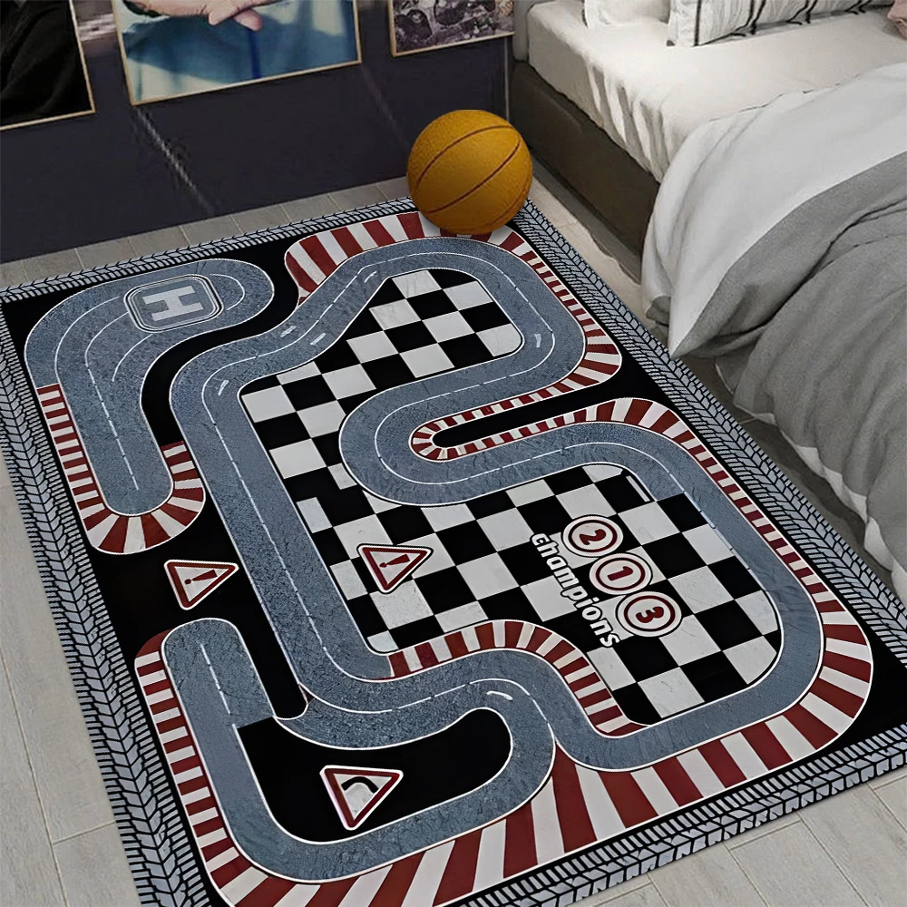 Toy Car Race Track Rug Carpet for Boy's Room Man's Cave Game Room E-sports Room Carpet Nursery Living Room Children Play Mat