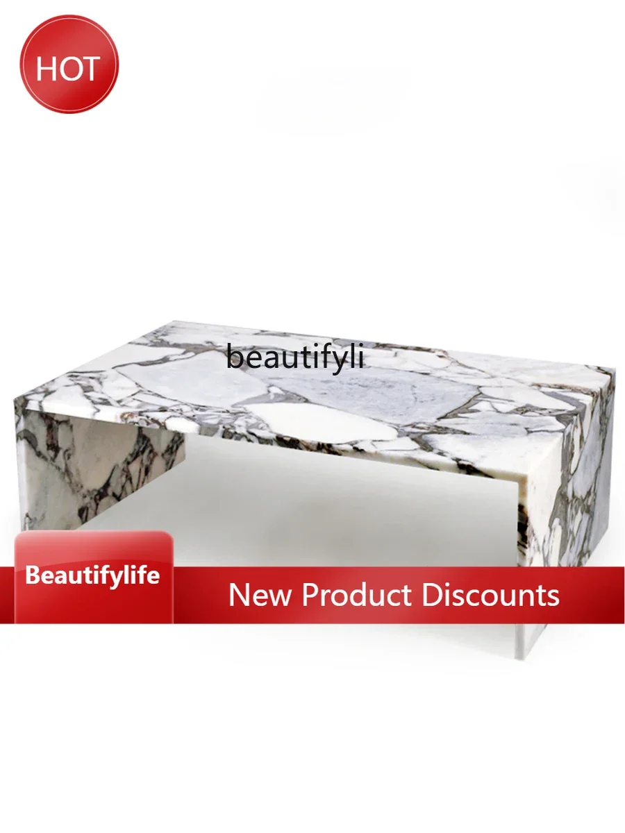 

A57 Light Luxury High-Grade Coffee Table Living Room Rectangular Natural Marble Luxury Stone Small Apartment