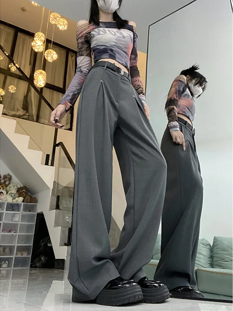 

2023 Autumn/Winter New Versatile Women Suit Pants With High Waist Wide Leg Pants Long Casual Pants For Women Solid Grey Black