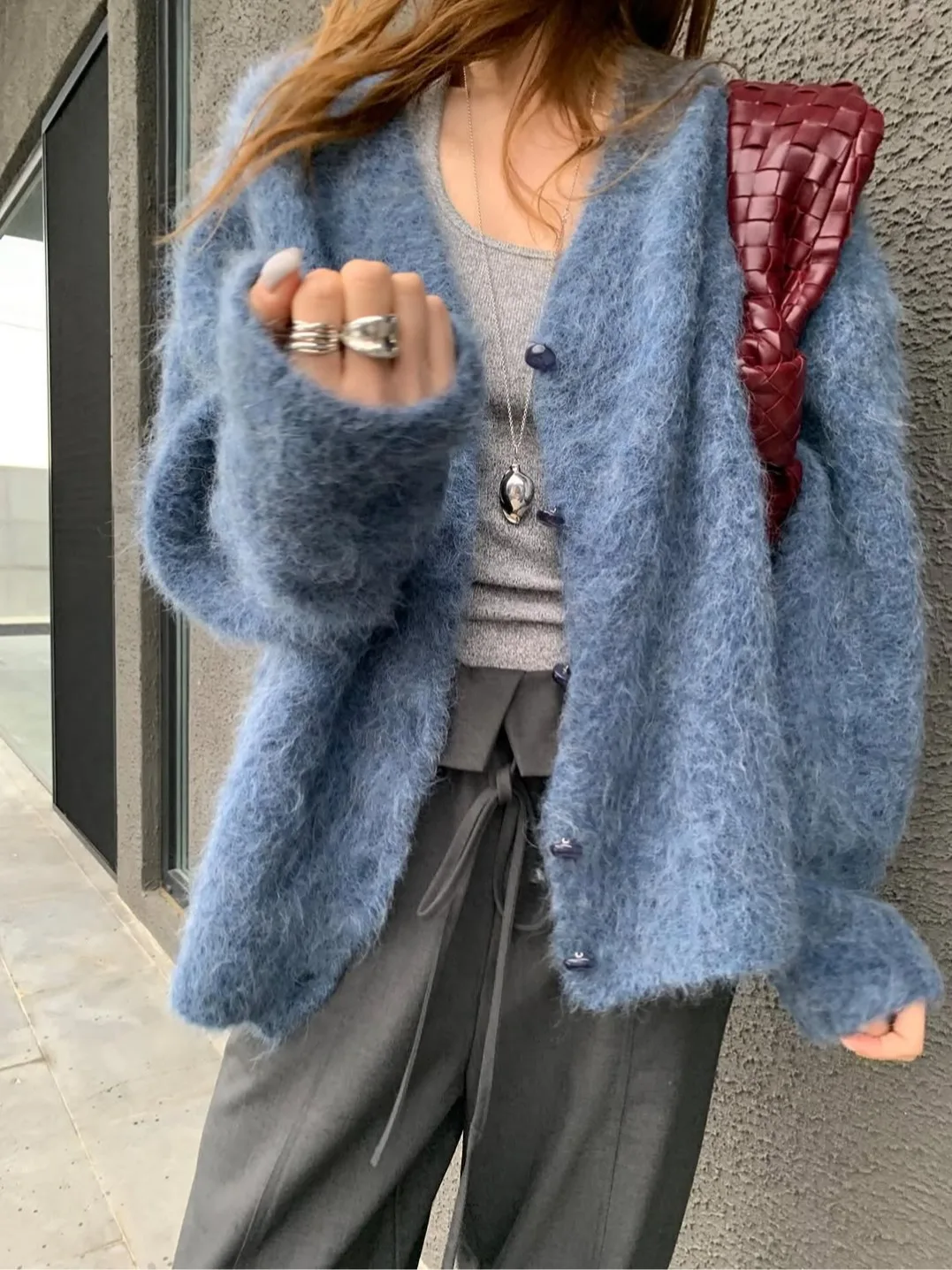 

Retro Knitted Open Cardigan Women's Loose Soft Cozy Sweater V-Ne Winter New Sle Versatile Casual Faion Commute Sle