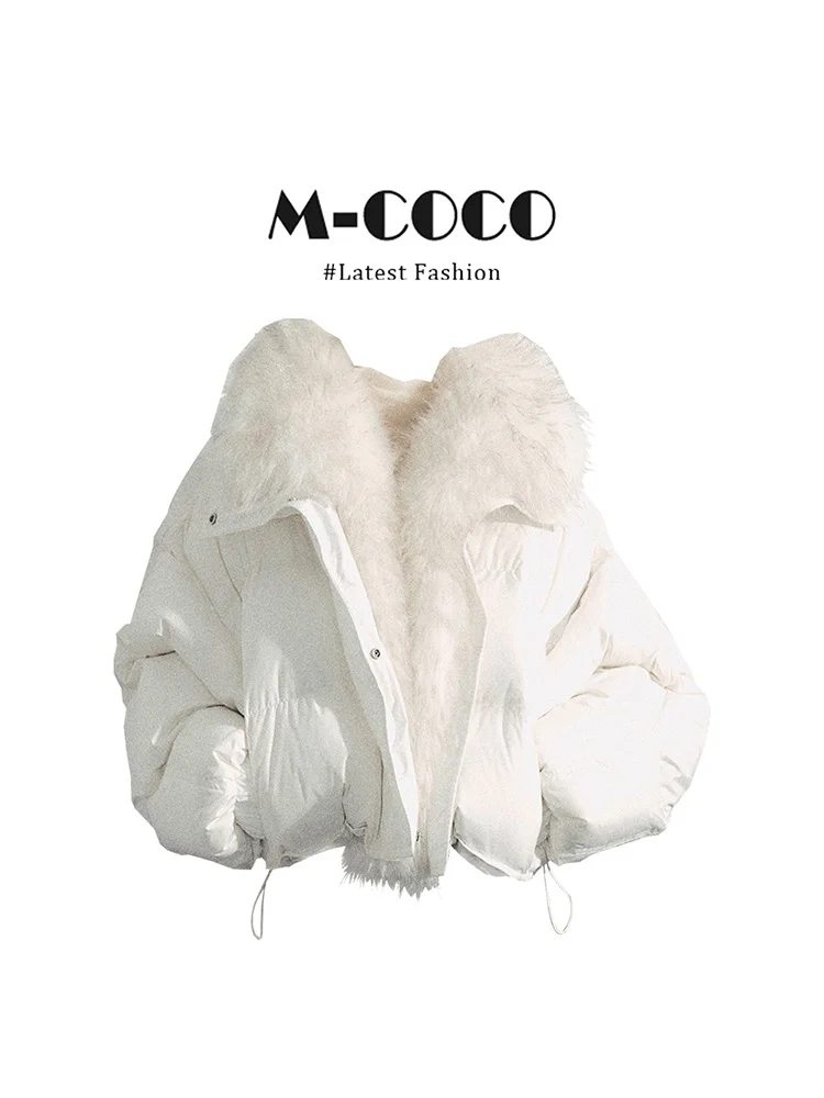 

Marie Korean Style Short Cotton Jacket Women's Autumn New Fashion Fur Collar Coat Milk White Unique Design Thickened Long Sleeve