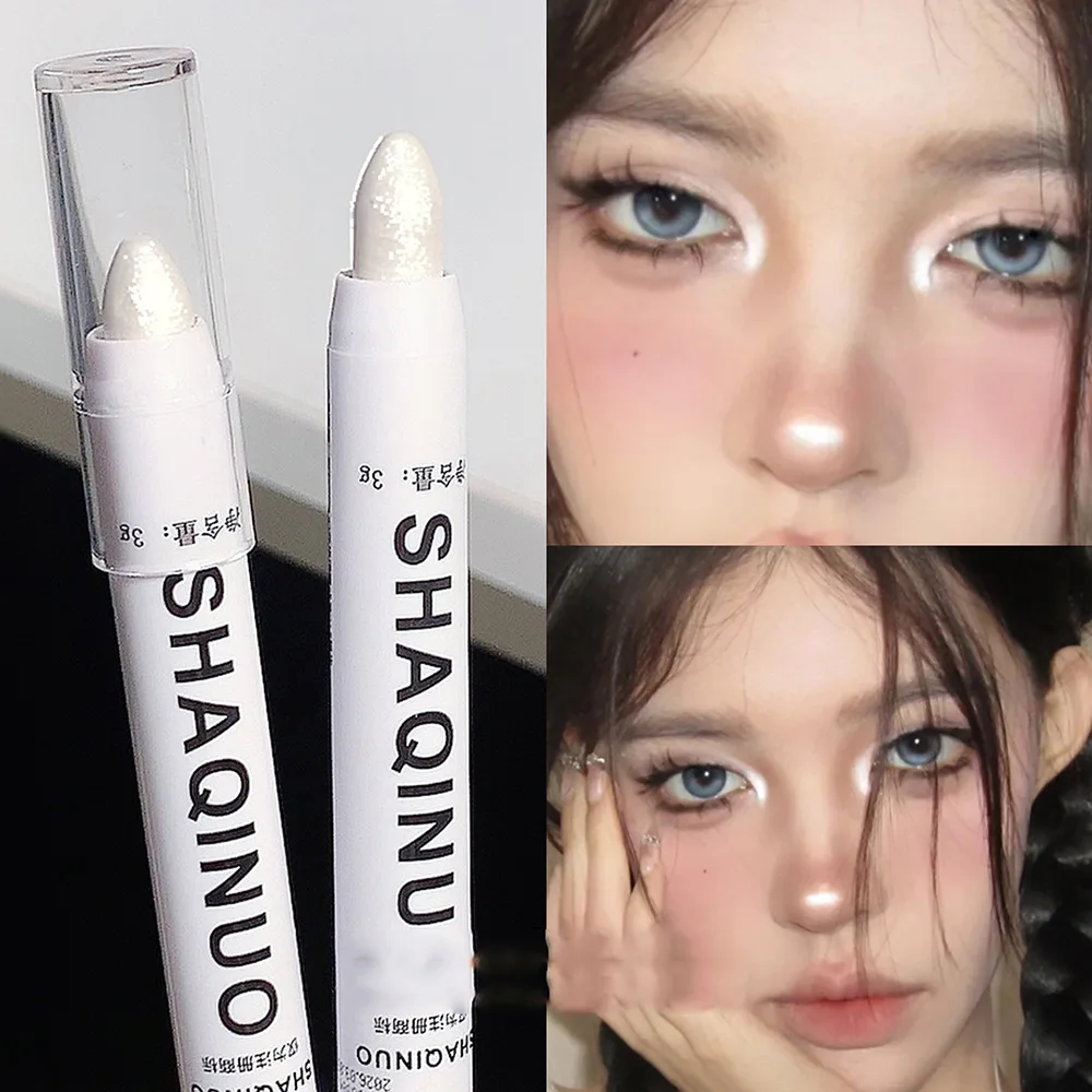 Barra de sombra de ojos mate, delineador de ojos blanco, resaltador plateado brillante