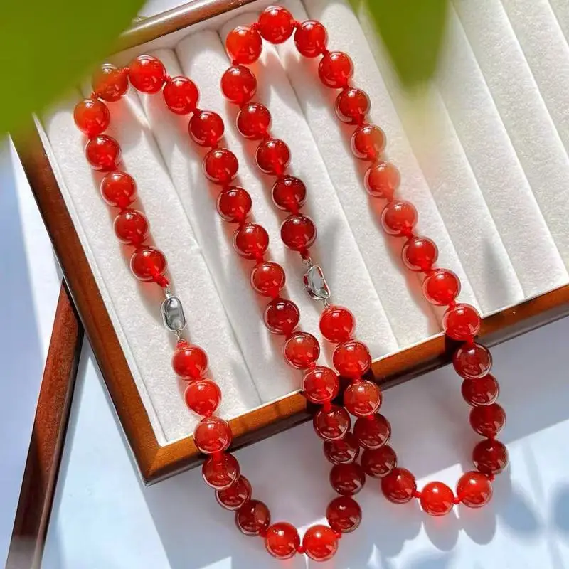 14mm genuine red agate necklace large beads a clavicle chain with each bead individually knotted