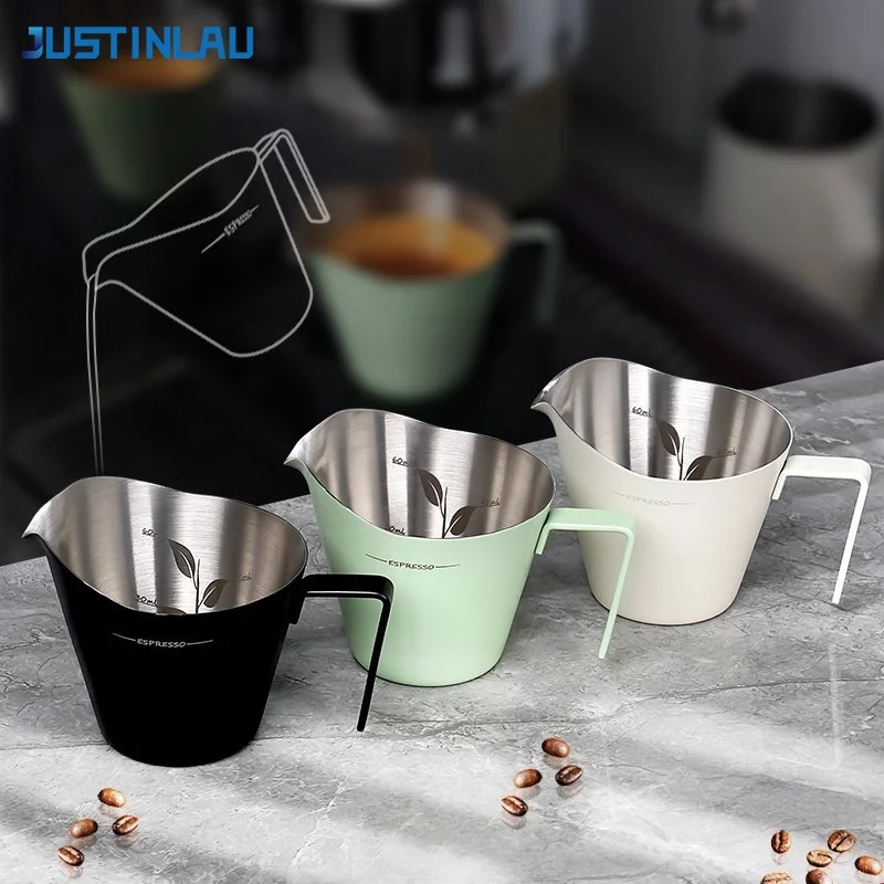 JUSTINLAU Espresso Shot Cup 304 Stainless Steel Measuring Cup with Eagle Beak Spout＆Scale Marking Coffee Liquid Receiving Cups