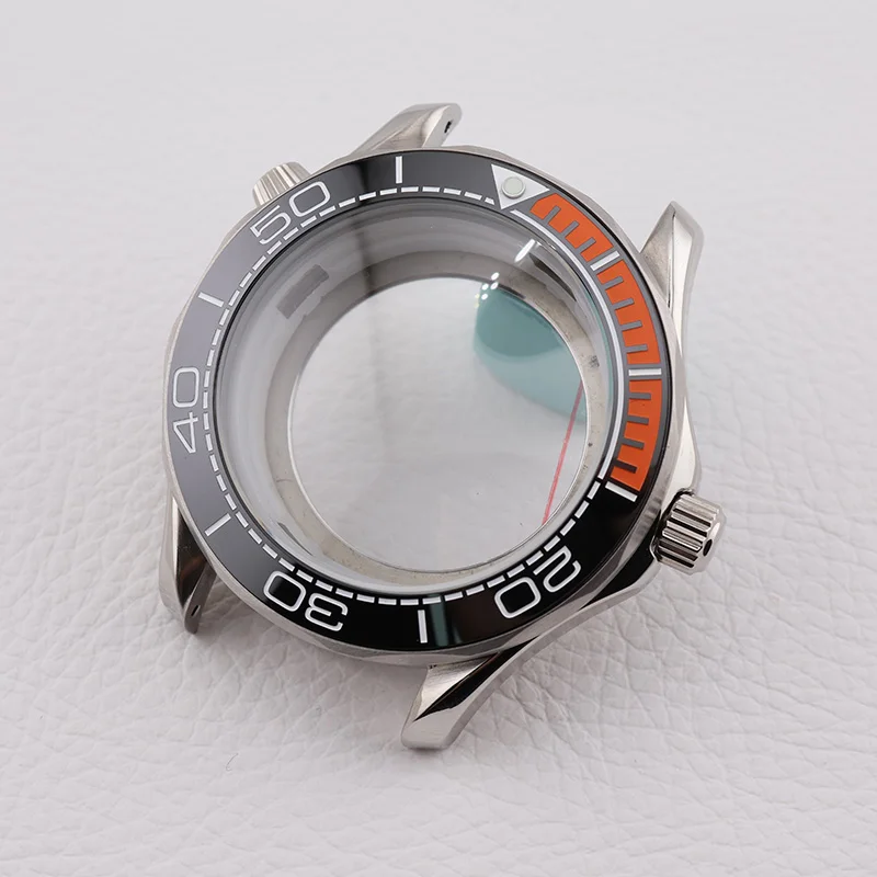 42mm Black Seamaster 300 NH35 Case Mineral Glass Mens Divers Watch Cases for Seiko Mod Automatic Mechanical Luxury Watch Part