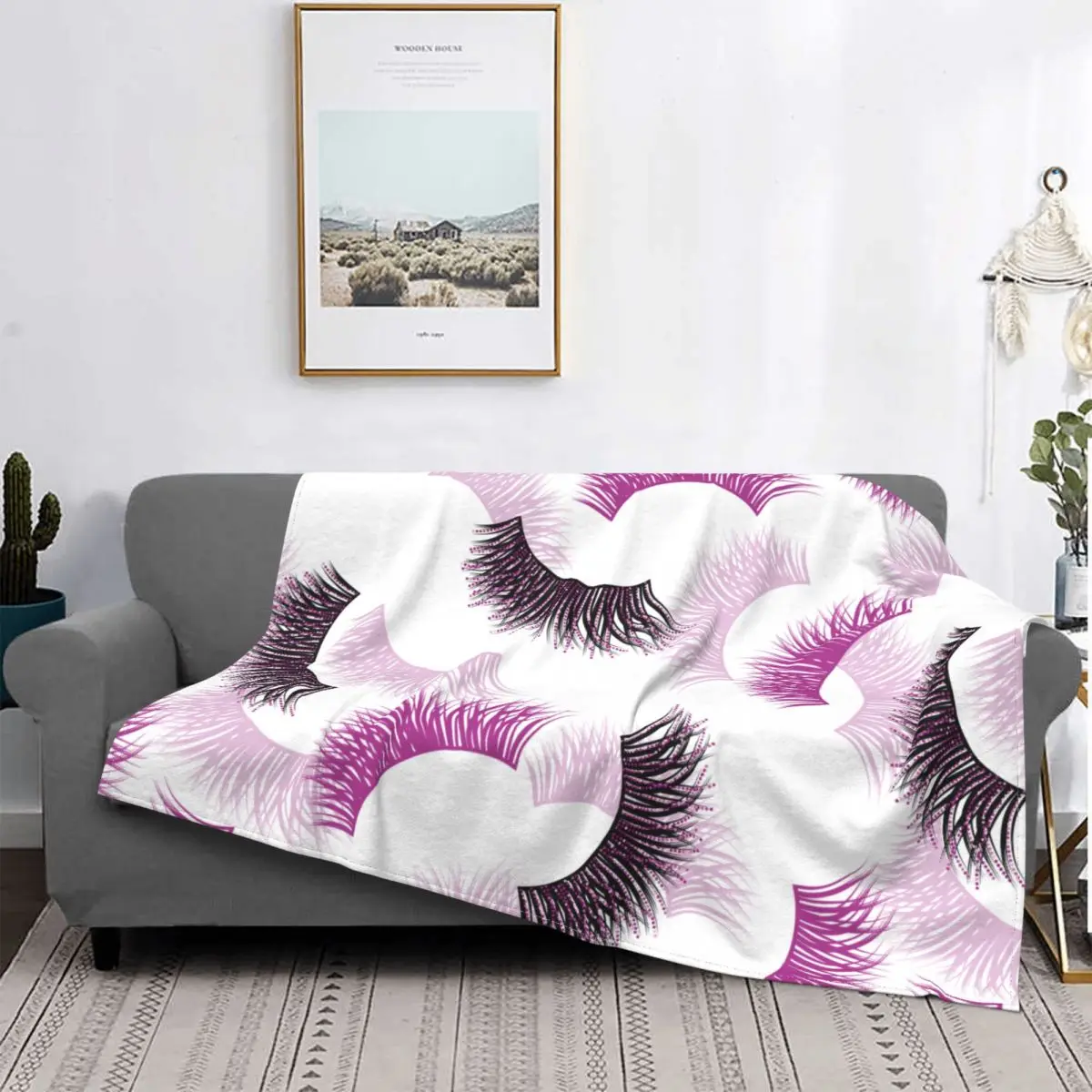 

3D Printed Eyelashes Pattern Unicorn Blanket Flannel Plush Spring and Autumn Super Soft Blanket Sofa Travel Bedspread