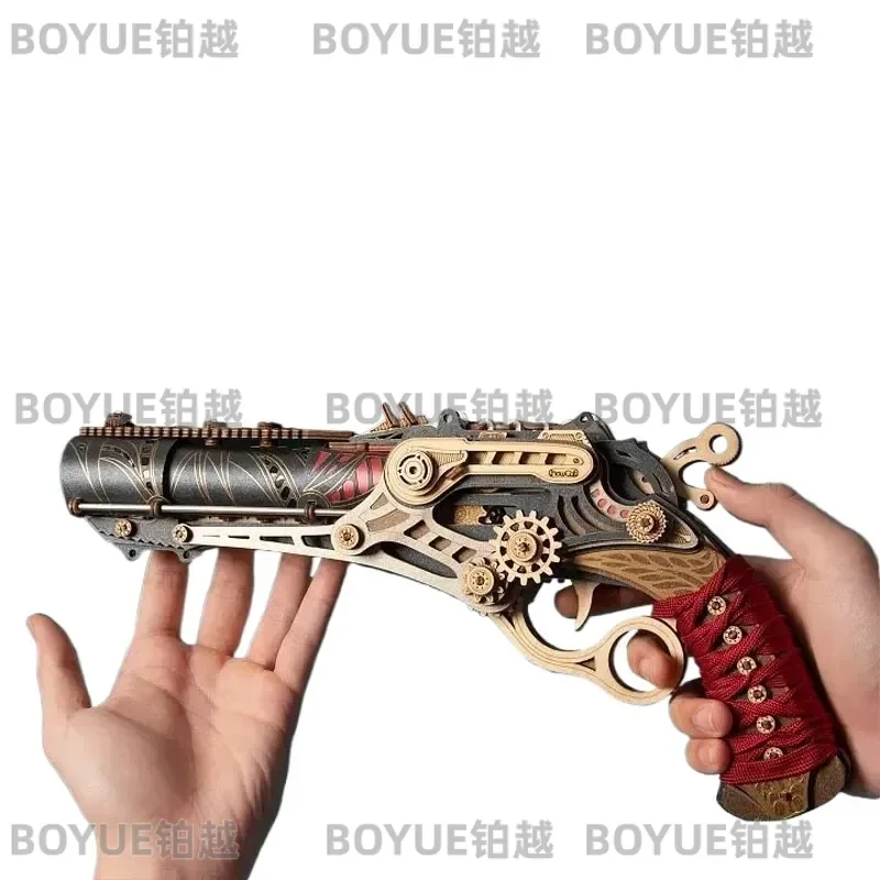 Steampunk Volcano Lever Pistol 3D Wooden Puzzle Mechanical Model Kit DIY Assembly Toy Creative Gift for Men Boys Hobbyists