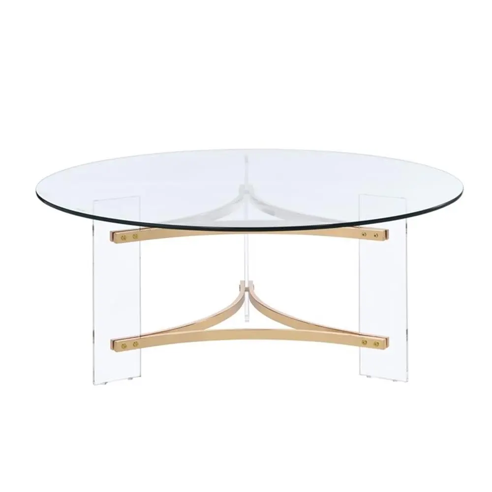 Round Tempered Glass Top Coffee Table In Clear And Gold, Customized