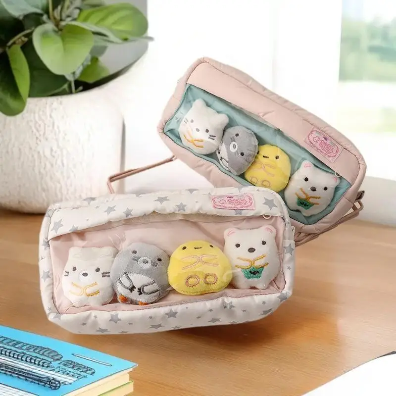 

Симпатичный мягкий прозрачный пенал Pretty Ample Storage с 4 куклами, студенческая сумка для канцелярских принадлежностей, женская косметичка для переноски