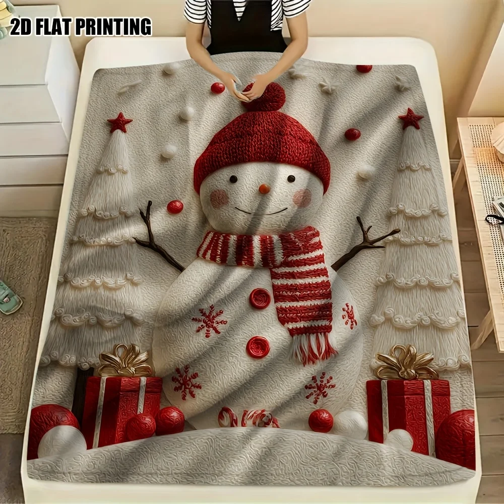 Christmas Snowman Candy Cane Gift Box Throw Blanket Soft Warm Cozy Blankets For Sofa Couch Bed Living Room